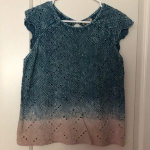 Lucky Brand blue ombré eyelet top. NWT